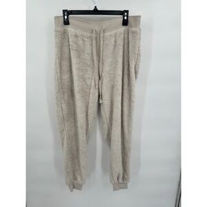 Lounge Affair Womens Fleece Lounge Pants Drawstring Waist‎ Beige Size L